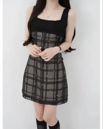 Lumignon 루미뇽 Bijou grid ribbon dress M