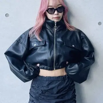 EVRIS 숏 인조 가죽 블루종