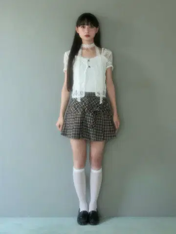 BUBBLES 화이트 레이스 반팔 상의
