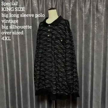 레어 KING SIZE 빈티지 긴팔 피케 셔츠 4XL 블랙 패턴