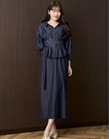 herlipto Belted Denim Effect Shirt Dress
