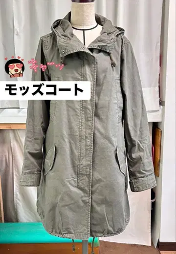 올리브 그린 모즈 코트 후드 부착