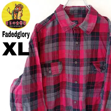 USA 구제 의류 Fadedglory 플란넬 셔츠 XL 레드 그레이 체크