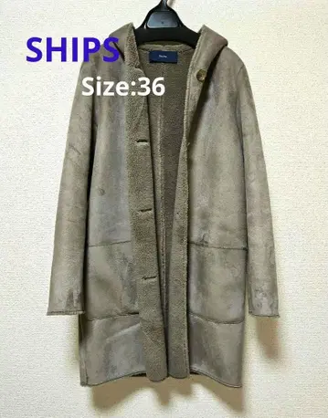 SHIPS 후드 부착 그레이 베이지 무스탕 코트 36