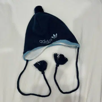 초레어 90s adidas 귀마개 폼폼 니트 모자 네이비 새상품급