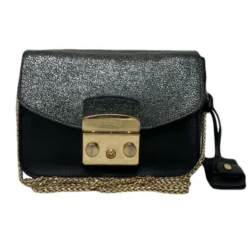 훌라 숄더백 메트로폴리스 바이컬러 가죽 체인 키