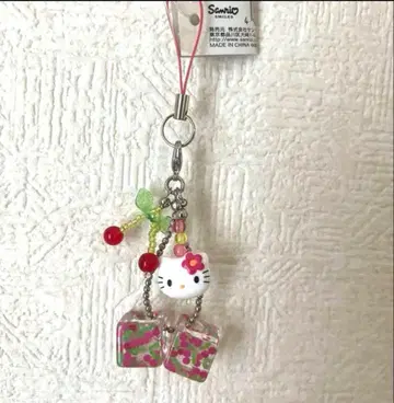 레어 산리오 키티 스트랩 체리 큐브 비즈