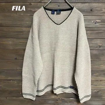 [휠라] FILA 베이지 V넥 스웨터 니트 L