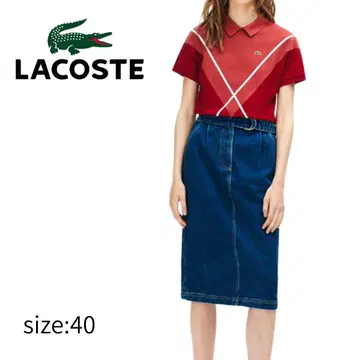 [ LACOSTE ] 더블 링 벨트 데님 스커트