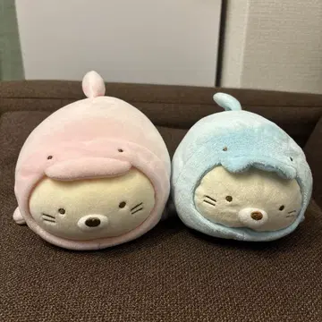 스미코구라시 고양이 핑크 블루 봉제 인형