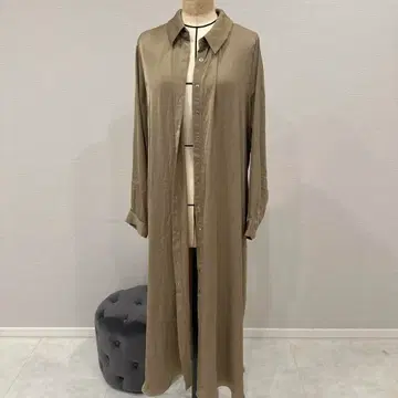 카키 긴팔 셔츠 원피스 새틴 원피스 ZARA XL