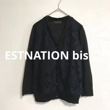 에스트네이션  가디건 꽃무늬 레이스 블랙 M
