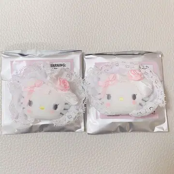 산리오 화이트 프릴 헤어 클립 키티 헬로키티 2개 세트