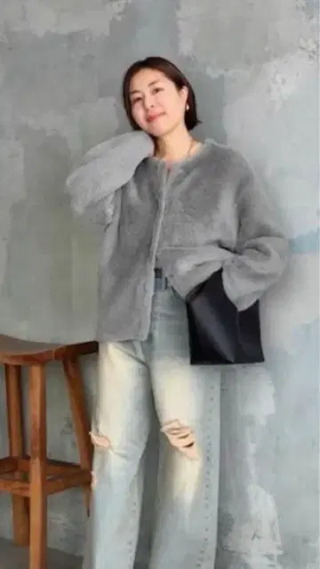 리브드 로아 더블 페이스 샤기 가디건