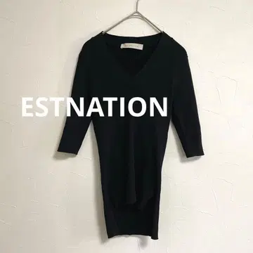 에스트네이션 ESTNATION V넥 리브 니트 블랙 여성용 M