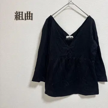 [쿠미쿄쿠] V넥 티셔츠 상의 크롭 기장 V넥 레이스 일본제