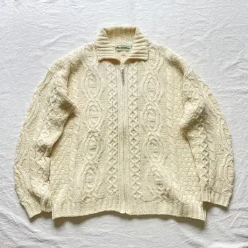 ARAN CRAFTS 아일랜드제 풀 집업 아란 니트 아이보리 L