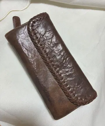 genten 브라운 가죽 장지갑 뜨개질 디자인