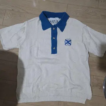 SATUR 반팔 니트 스웨터 M 화이트 블루