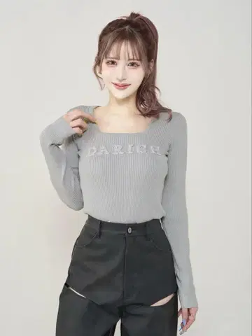 다리치 트위드 아플리케 니트탑 (그레이)