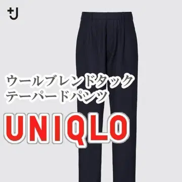 UNIQLO 울 블렌드 턱 테이퍼드 팬츠 +J S 사이즈 네이비