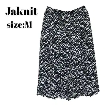 Jaknit 롱 스커트 플리츠 스커트 클로버 나뭇잎 패턴 귀여운