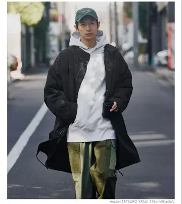 coca 퀼팅 라이너 부착 모즈 코트 M 블랙