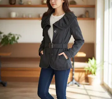 spoom 패딩 자켓 아우터 이너 컬러 벨트 포함 긴팔 블랙