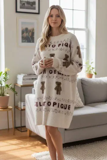 M898 새상품급 GELATO PIQUE 테디베어 패턴 룸웨어 원피스