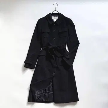 Rene 루네 캐시미어 100% 벨티드 롱 코트 블랙 36