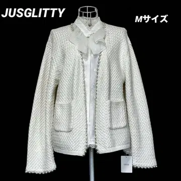 [ JUSGLITTY ] 펄 장식 니트 자켓 가디건 화이트