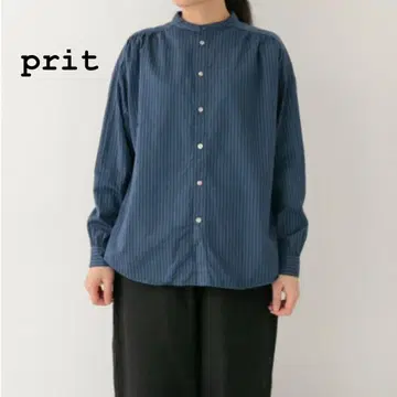 미사용 새상품 prit 프릿 새틴 더블 스트라이프 스탠드 카라 블라우스