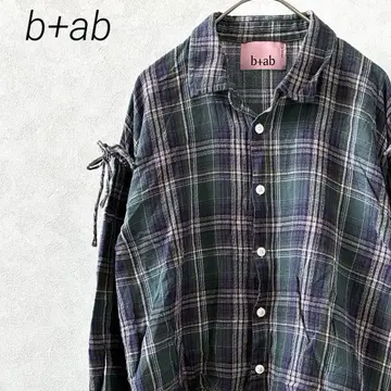 b+ab 셔츠 체크 무늬 숏 기장 밑단 드로스트 소매 롤업 리본