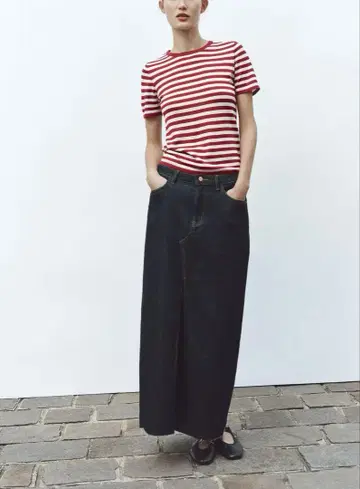 ZARA 스트라이프 니트 숏 슬리브 상의 새상품