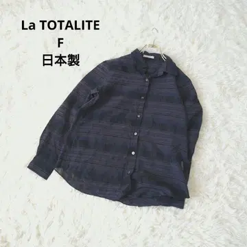 La TOTALITE 보더 시어 긴팔 셔츠 블라우스 네이비 일본제 F