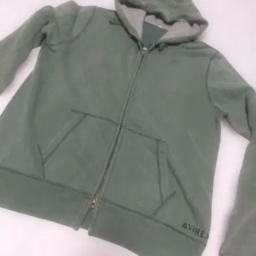 초레어 AVIREX 풀 집업 페이드 가공 후드티 세이지 그린