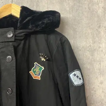 Desigual 후드 부착 블랙 모즈 코트 XL