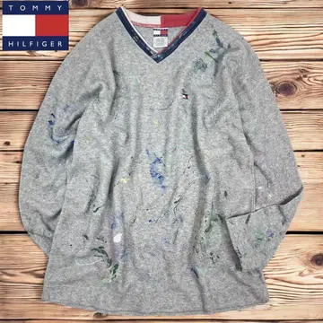 10M306 90s TOMMY HILFIGER 페인트 플리스 롱T