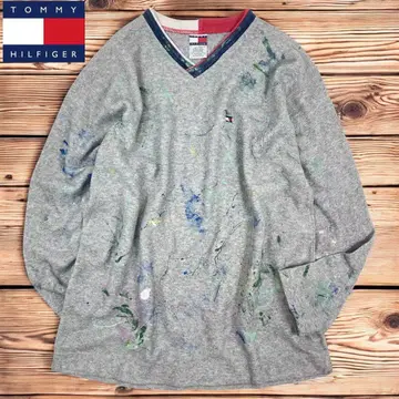 10M306 90s TOMMY HILFIGER 페인트 플리스 롱T