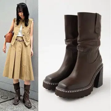 MOUSSY 마우지 슬라우치 미들 부츠 브라운