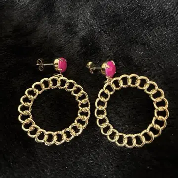 즉시 발송 가능 미사용 골드 체인 링크 귀걸이 핑크 비즈