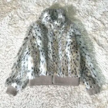 Y2K 샤기 퍼 블루종 화이트 레오파드 두꺼운 원단 레오파드 무늬