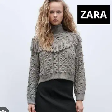 ZARA  프린지 터틀넥 니트 그레이s