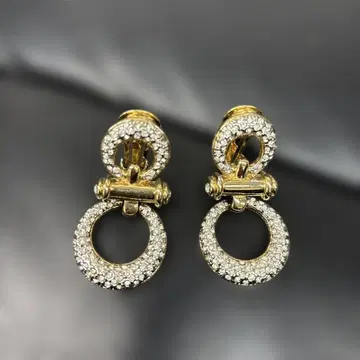 골드 크리스탈 장식 후프 귀걸이