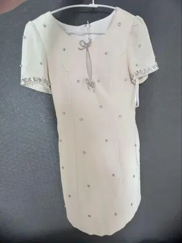 아이보리 비즈 장식 반소매 드레스