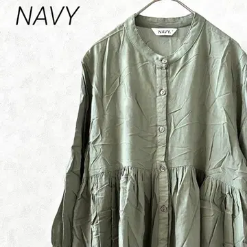 NAVY 셔츠 밴드 카라 티어드 튜닉 7부 소매 루즈핏