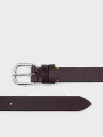 Paul Smith 컬러 스티치 엠보싱 로고 벨트 다크 브라운