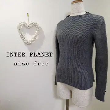 INTER PLANET 비쥬 부착 모크넥 리브 니트 그레이 프리