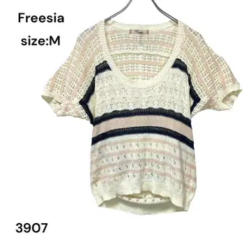 프리지아 Freesia 니트 셔츠 상의 반팔 M 반팔 멋쟁이