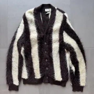 1960s SEARS 모헤어 가디건 L 브라운 화이트 새상품급